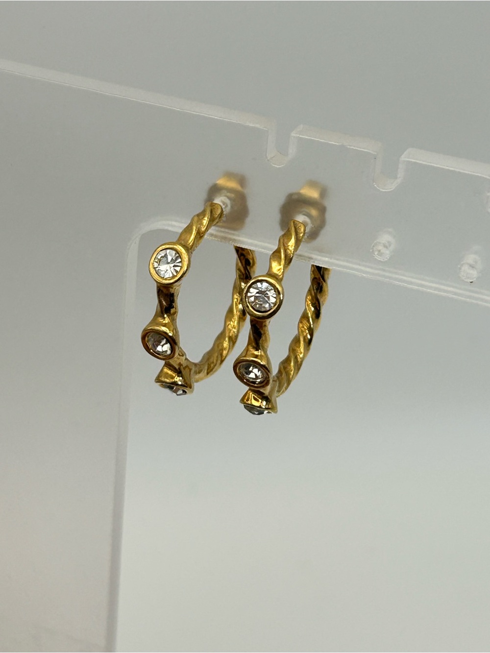 Vintage Twisted Hoop Crystal Earrings Chunky Studs Gold-tone - Picture 4 of 9